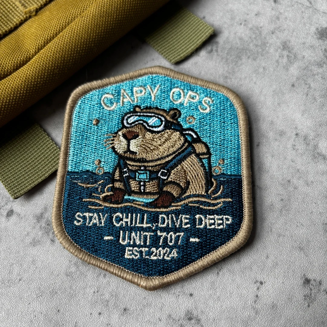 Capy Ops Patch Capybara Diver Tactical Morale Patch Stay Chill Embroidered Hook Loop Badge for Military Backpack Jacket Clothing
