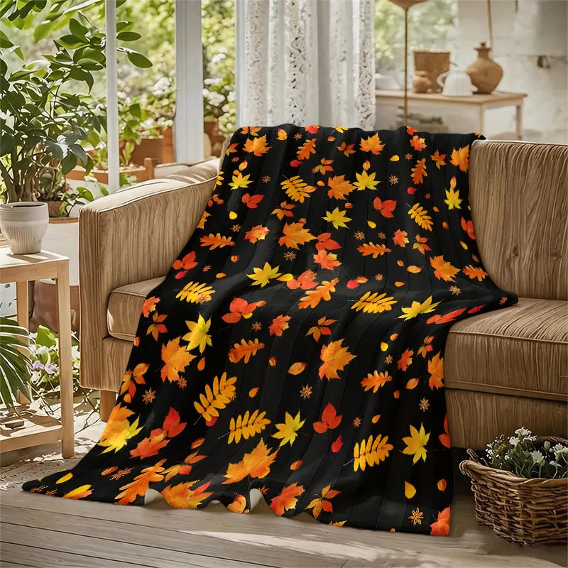 Autumn Maple Leaves Flannel Blanket Warm Soft Halloween Christmas Decorative Couch Warm Cozy All-Season Gift