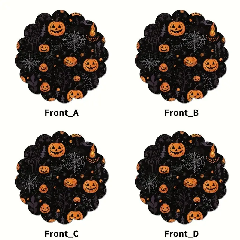 VIKAMA Halloween Wave Lace Round Placemat - Pumpkin & Spider Web Heat Resistant Fabric Mat, Holiday Table Decoration