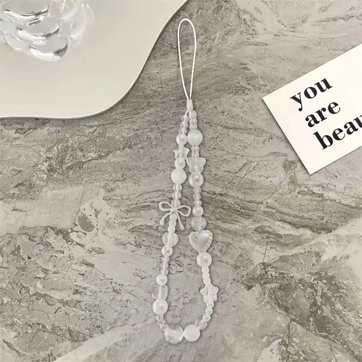 

Fashionable Keychain Accessory Multi Functional Star Pearl Phone Chain Mobile Phone Strap Sweet White Pearl Beads Keychain