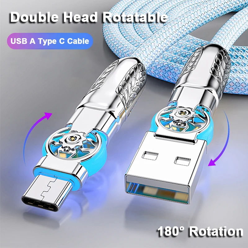 

Fast Charging 180 Degree Rotation Cable USB A to L Data Type C Braided Cable for Apple iPhone 14 13 12 11 Huawei Samsung