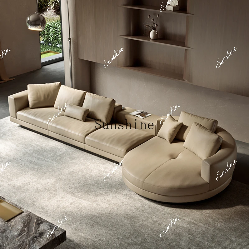 Sofa first layer cowhide Italian minimalist living room size apartment corner round concubine combination  FT