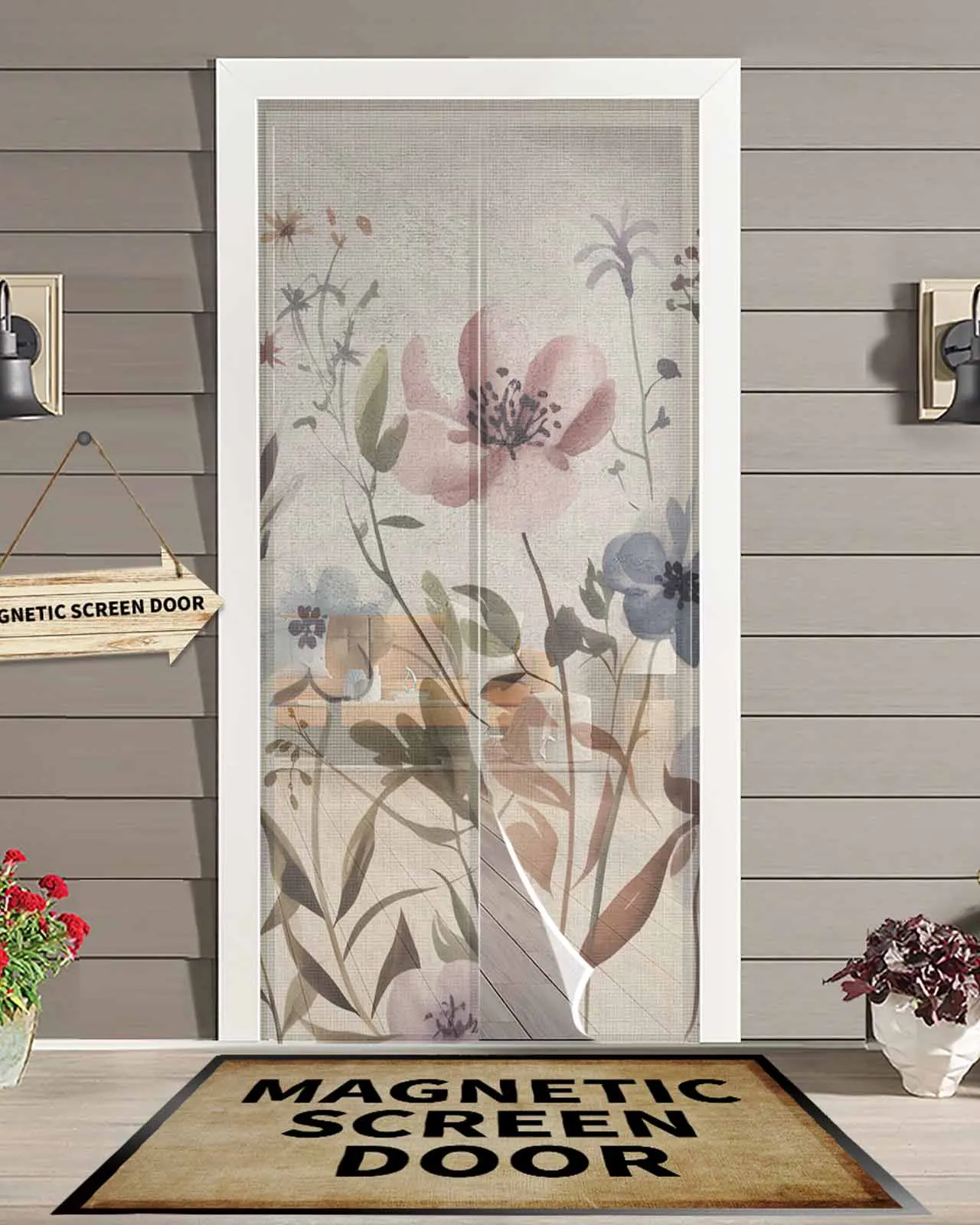

Grey-purple Flower Plant Magnetic Door Curtain Living Room Bedroom Home Anti-mosquito Screen Door Curtain