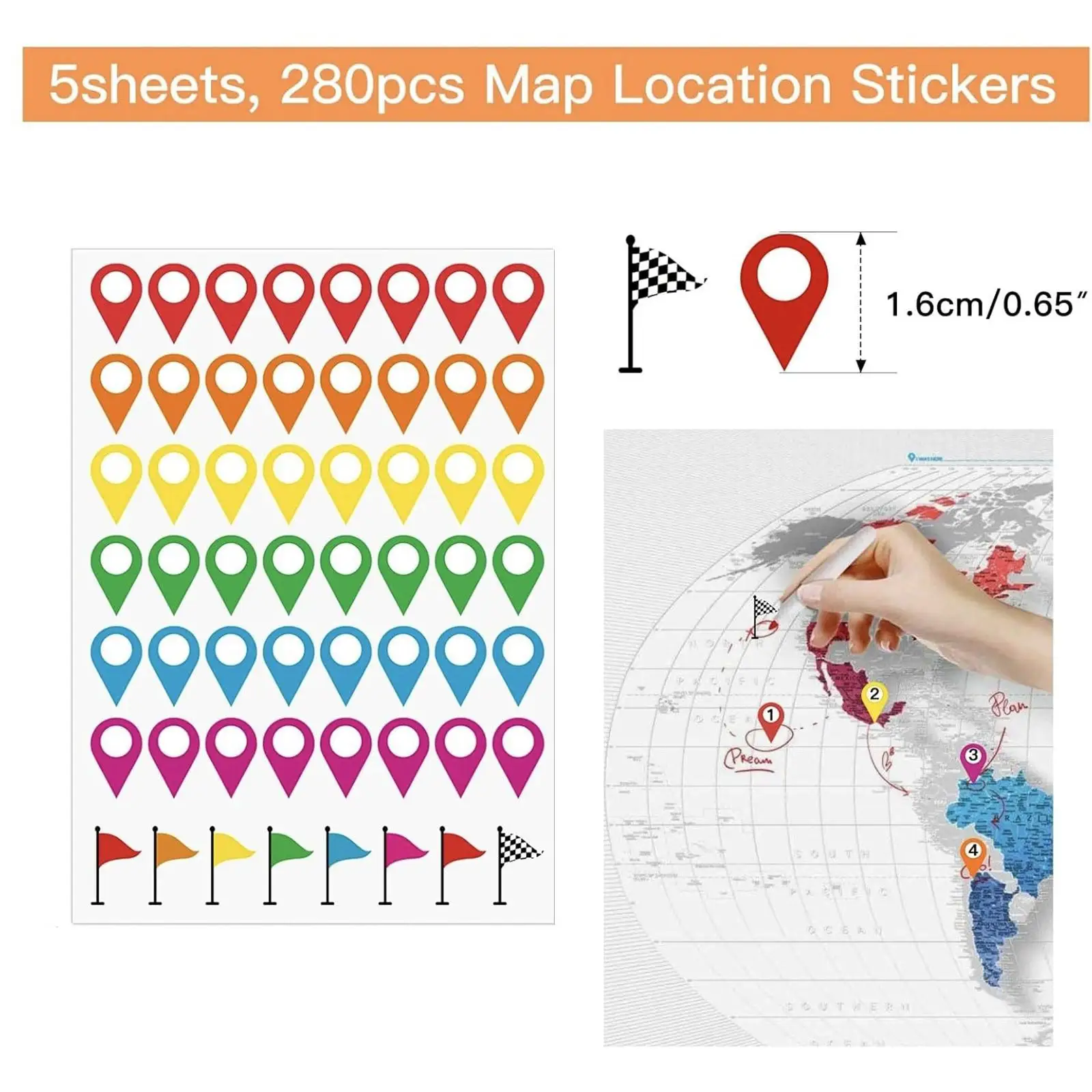 5 Sheets/Pack - 0.65In/1.6Cm Self-Adhesive Map Positioning Stickers, Icon Positioning Stickers, Suitable for Play Activities and Craft Projects, Map Icon Stickers in Various Colors and Patterns