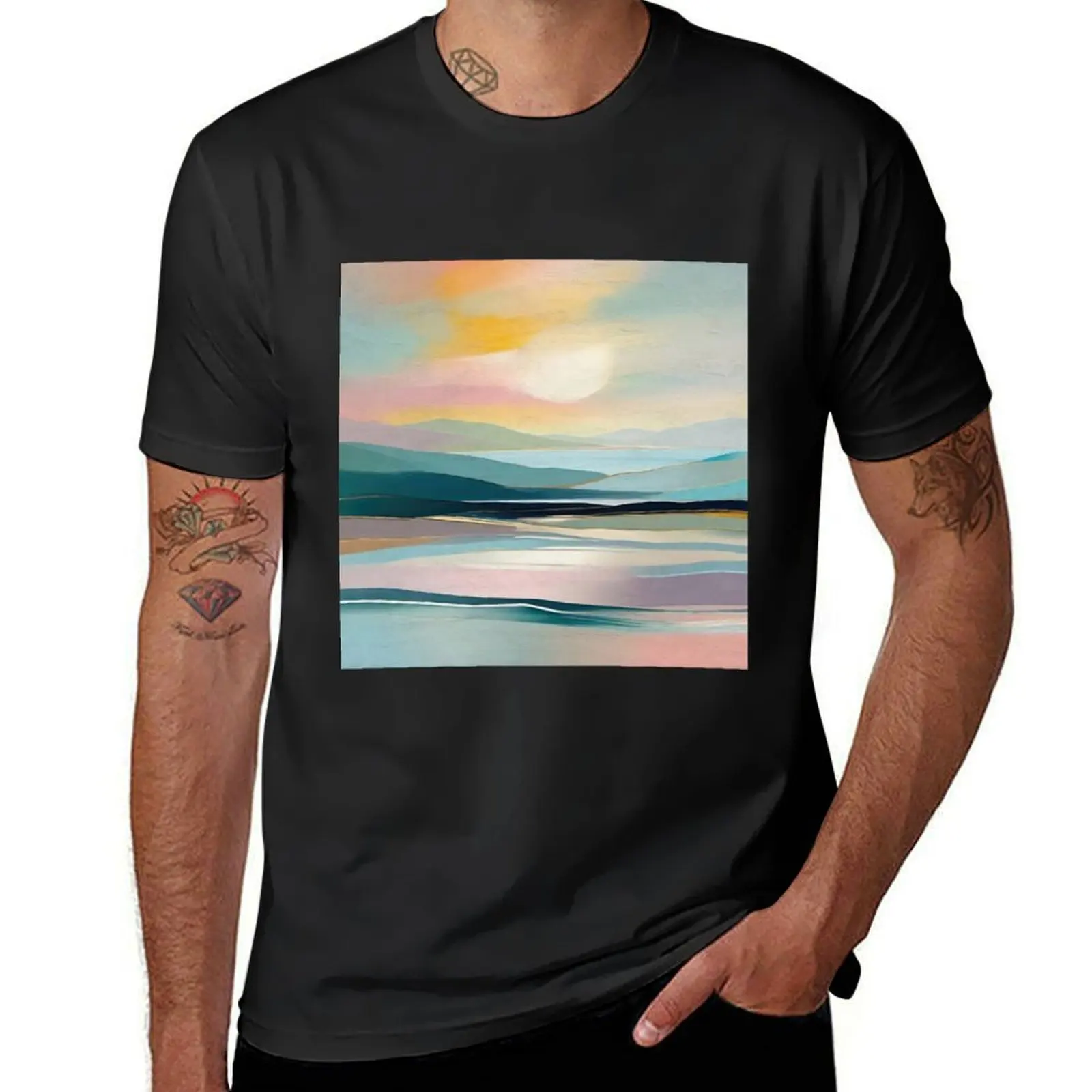 Sundown - Modern Abstract T-Shirt graphics blacks Short sleeve tee men