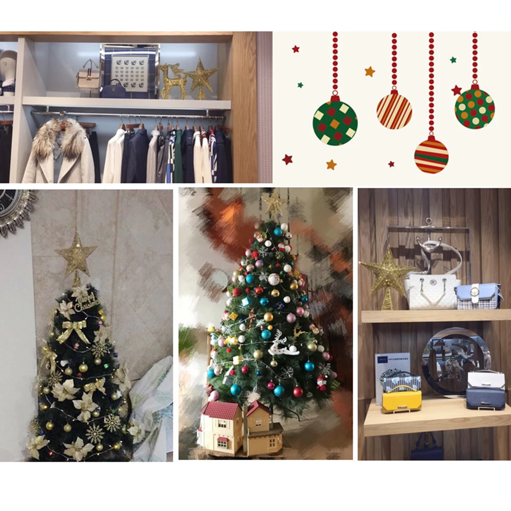 

20cm Golden Glitter Star Tree Topper Hollow Metal Spiral Mount for Tabletop Christmas Tree Holiday Party Decor