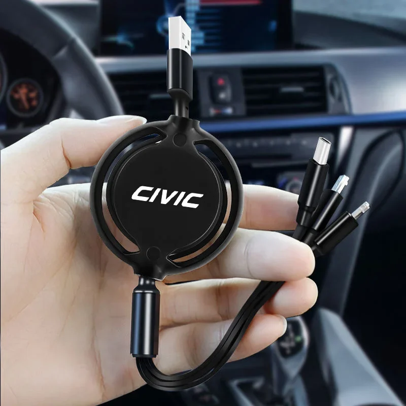 

Автомобильный выдвижной микропровод для передачи данных 3 в 1, USB Type C, 100 Вт, быстрая зарядка для Honda CIVIC Logo 2018 2019 2020 2022, автомобильные аксессуары