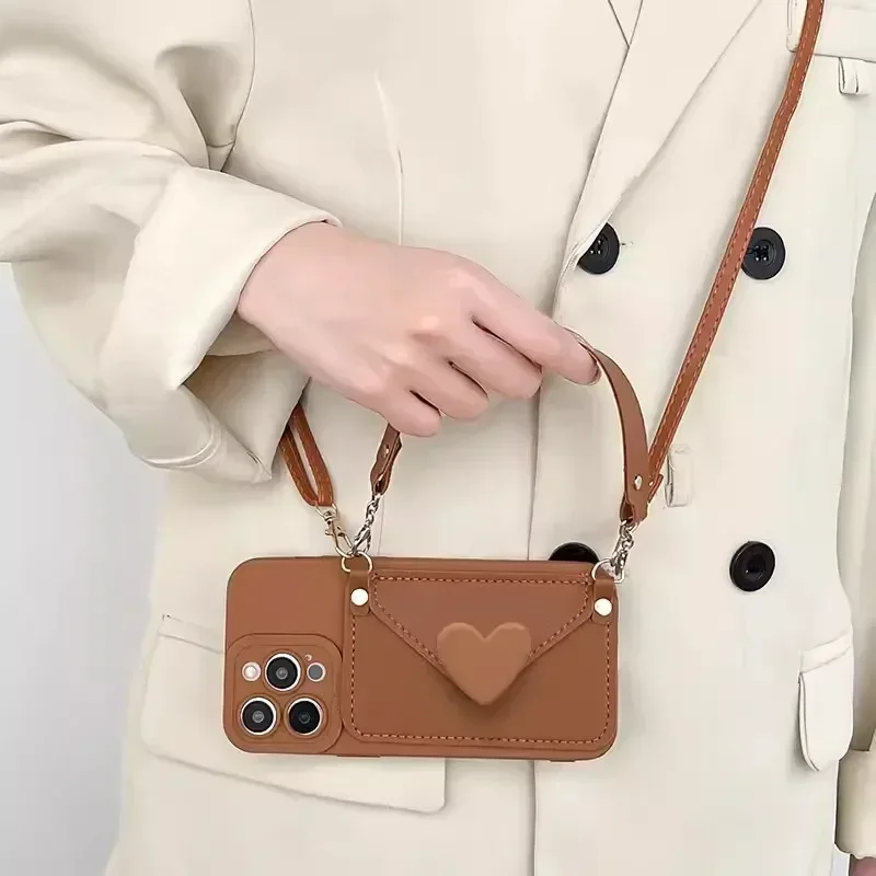 

Crossbody Lanyard Necklace Strap Card Holder Phone Case for iPhone 16 14 11 13 15 Pro Max Plus X XS Max Coin Purse Cover