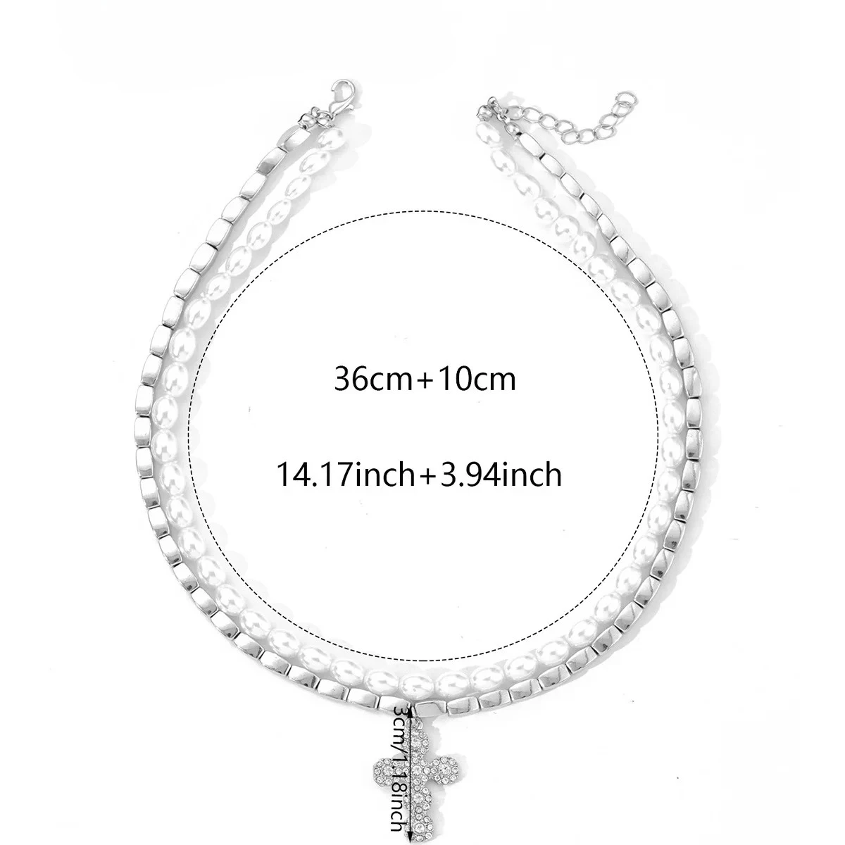 Luxurious Elegant Synthetic Diamonds Cross Imitation Pearl Pendant Necklace For Women Lady Sweet Jewelry Accessories Birthday Gi