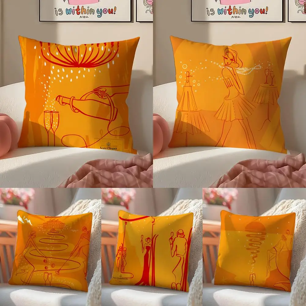 Luxury Classic Brand V-Veuve Clicquot Cushion Cover Pillowcase Short Plush Invisible zipper Room Sofa Cushion Cover
