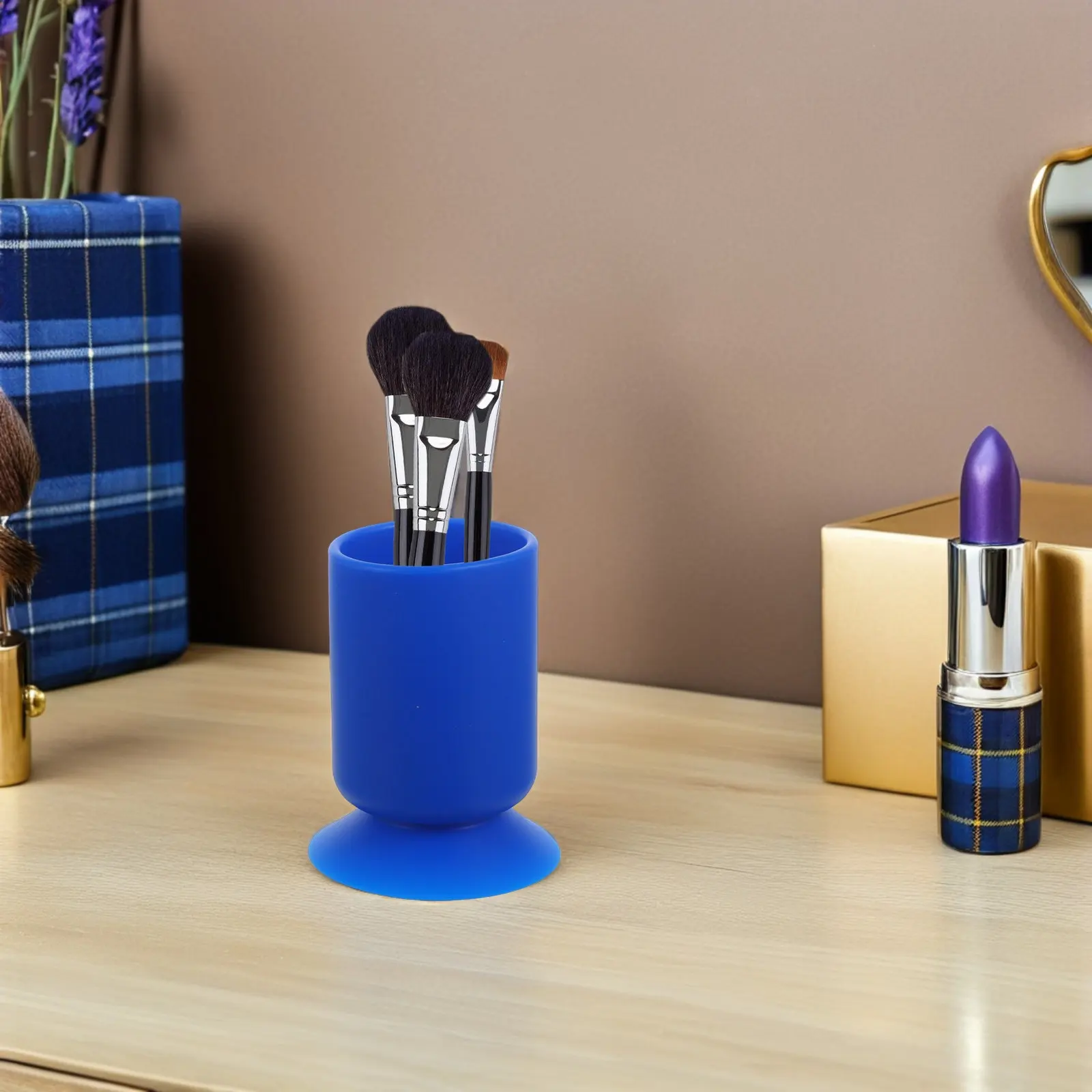 Silicone Brush Holder with Strong Round Suction Cup for Makeup Brushes Pens Markers Pencil Cup Desktop Vanity Bathroom Organizer