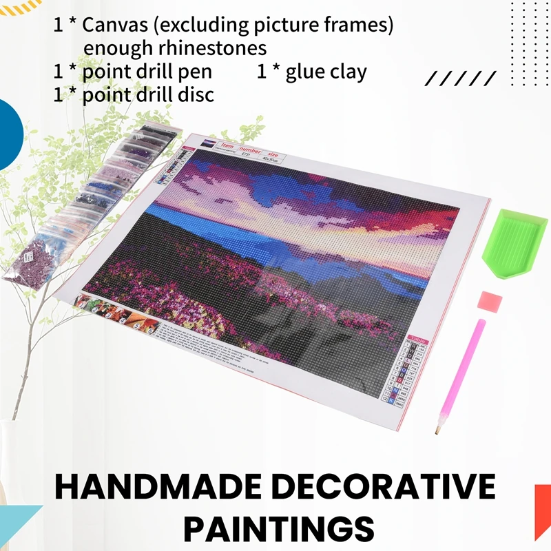 Enjoy New DIY 5D Diamond Embroidery Landscape Sunrise And Purple Flower Pattern Painting Rhinestones Diamond Kits D170