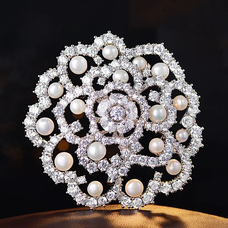 

Элитные броши-пионы с микроинкрустацией цирконами и пресноводным жемчугом для женщин, дизайнерские модные аксессуары в виде розы, зимние украшения-булавки