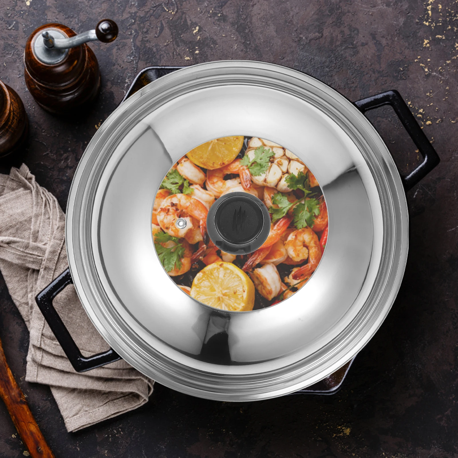 

Universal 34cm Stainless Steel Pan Cover with Tempered Glass Lid for Cooking Pot Wok Kitchen Utensils Accessories