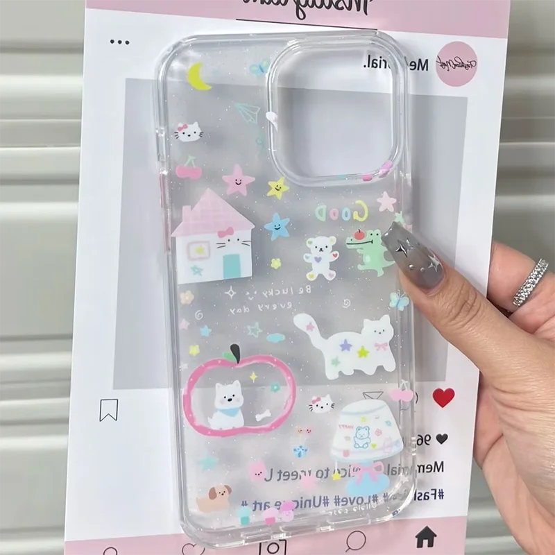 Sparkling Pink Romantic Pink Cabin Cat Phone Case For iPhone 17 AIR 16 15 14 13 12 11 PRO MAX 7 8 PLUS MINI Dustproof Cover view 3