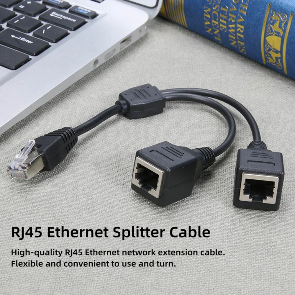 

RJ45 Ethernet Splitter Cable Network Adapter 1 Male to 2 Female Cat5 Cat5e Cat6 Cat7 Connector LAN Cables Internet Adapter Black