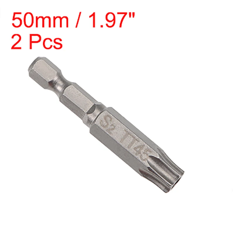 2pcs T45 Torx Screwdriver Bits 1/4 Inch Hex Shank Magnetic Security Tamper Proof Star 6 Point Screw Driver Drill Bit Hand Tools