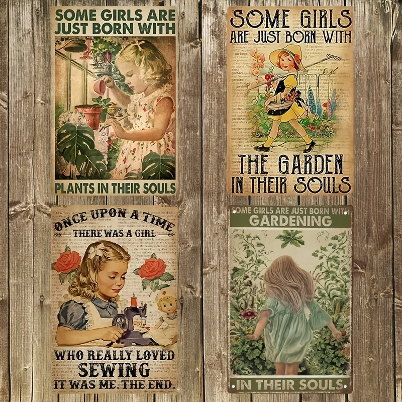 Some Girls Are Just Born with The Garden In Their Souls Little Girl Poster Decor Vintage Tin Sign Metal Signs 12x8in Home Decor