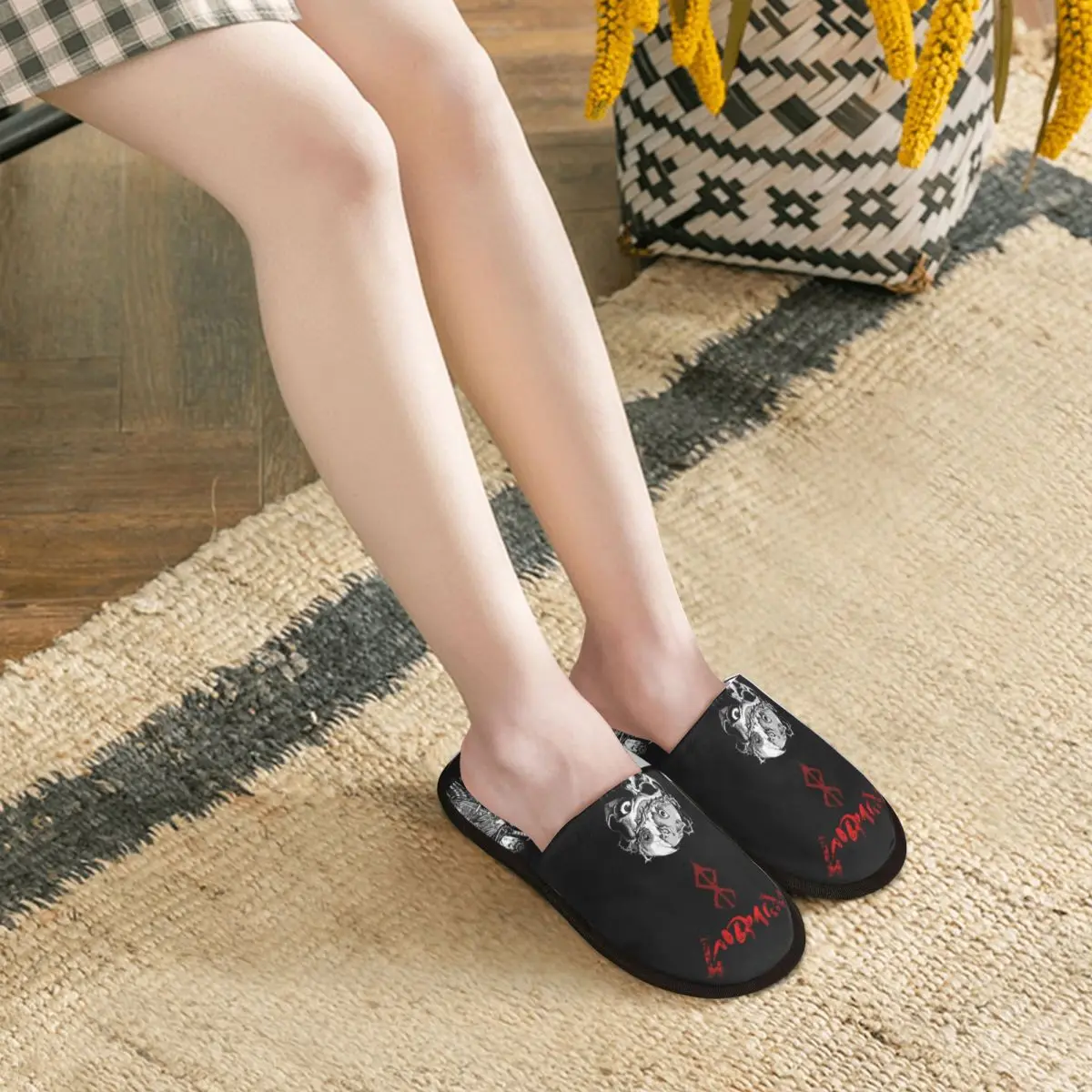 Winter House Cotton Slippers Japan Anime Berserk Accessories Household Fur Slides Slippers Living Room Cozy Anti Slip Slides