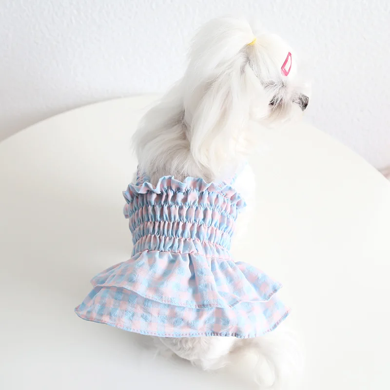 Spring Summer Dog Elastic Waist Skirt Two-color Pleated Skirt Sweet Dog Pet Clothes Cat Suspender Skirt Puppy Clothes Dress