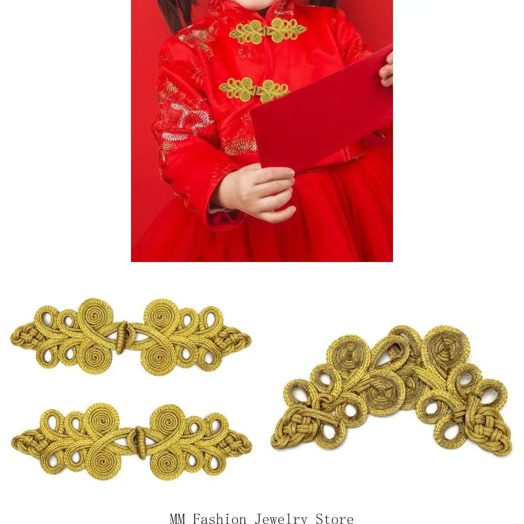 Gold Silk Knot Buttons Knot Closures With Four Design Cheongsam Fastener Buckles For Various Garment Making Sewing Supply D0UB