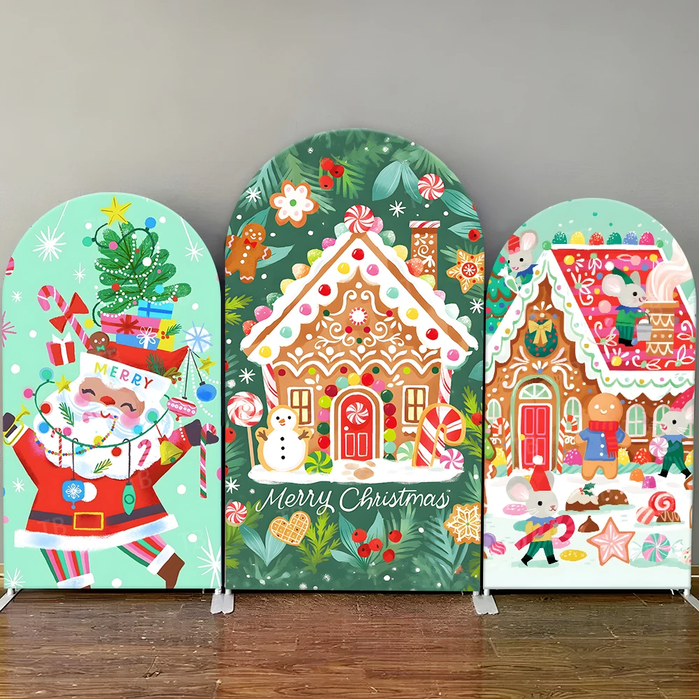 

TB Christmas Gingerbread House Arch Backdrop Cover Santa Candy Decor for Merry Christmas Party Photo Booth Background Decor Prop