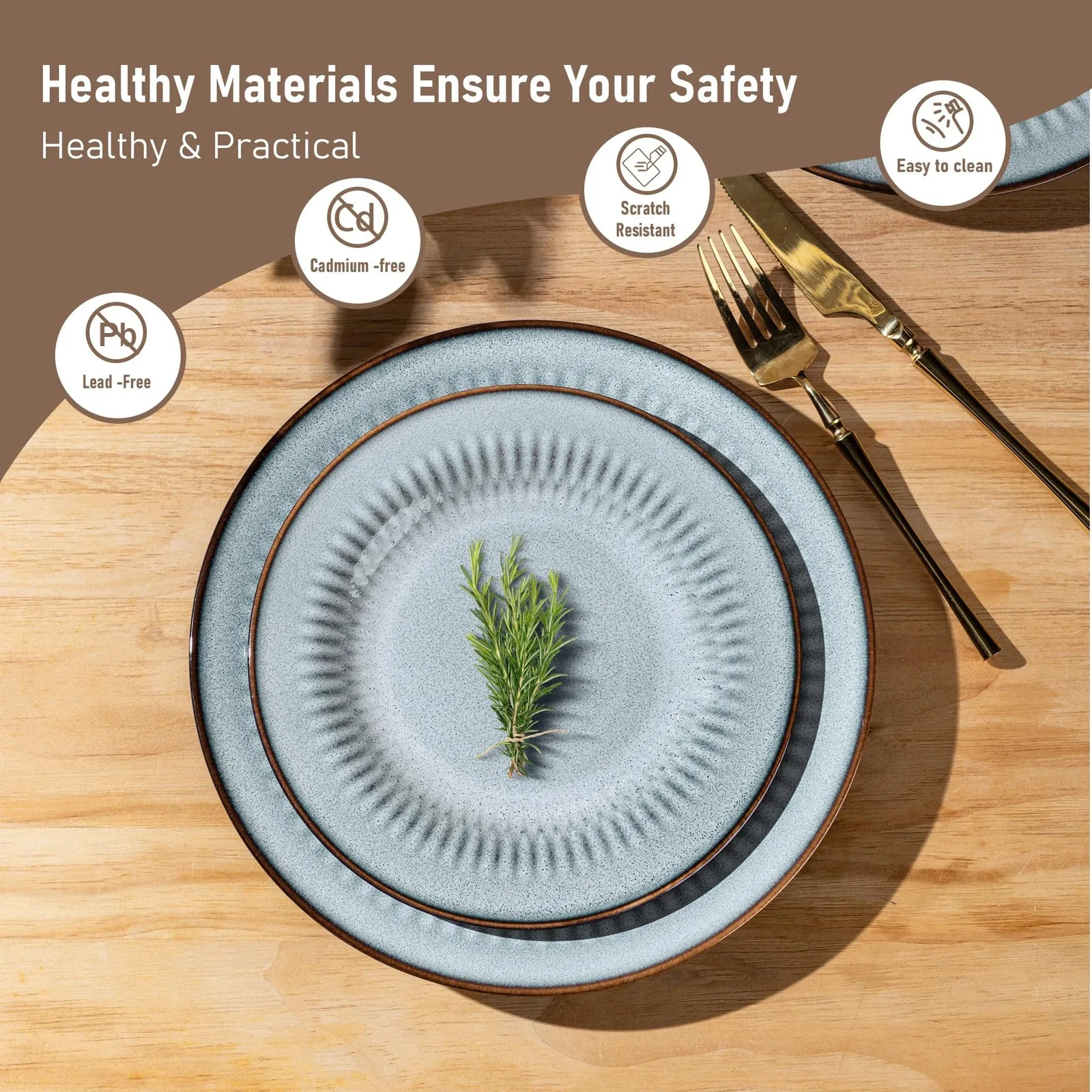 مجموعة أدوات مائدة سيراميك طقم أواني طعام سيراميك مصنوع يدويًا مع أطباق وأطباق من الخزف الحجري بتصميم منقوش لتناول الطعام الحديث