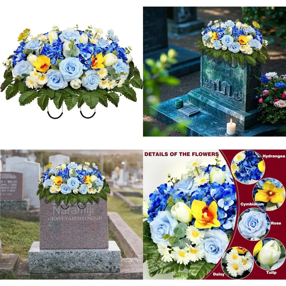 

Искусственные цвинтарные декоративные цветы, мемориальные синие розы сочутия для седел изголовья, долговечные цветочные композиции