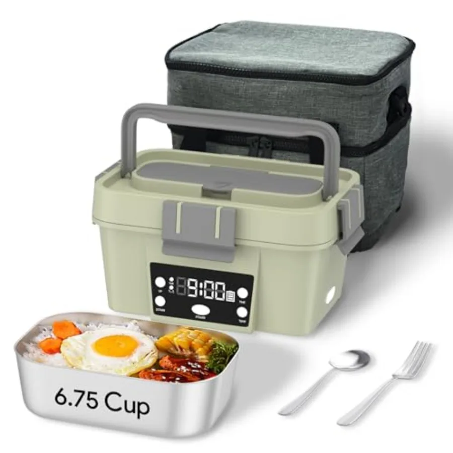 

Cordless Electric Lunch Box 6.75 Cup Automatic Food Warmer 212°F Rechargeable Portable Heated Meal Container for Office Travel