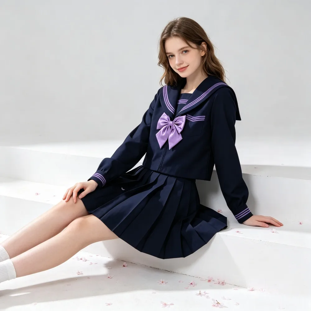 School Uniform Japanese Purple Three Stripe Short Sleeve JK Sailor Suit, Basic College Outfit  Student Uniform & Anime Cosplay