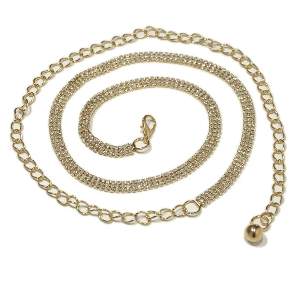 

Retro Bling Zircon Inlaid Waist Belt 3 Rows Adjustable Rhinestone Waistband Long Chain Luxury Crystal Waist Chain Party