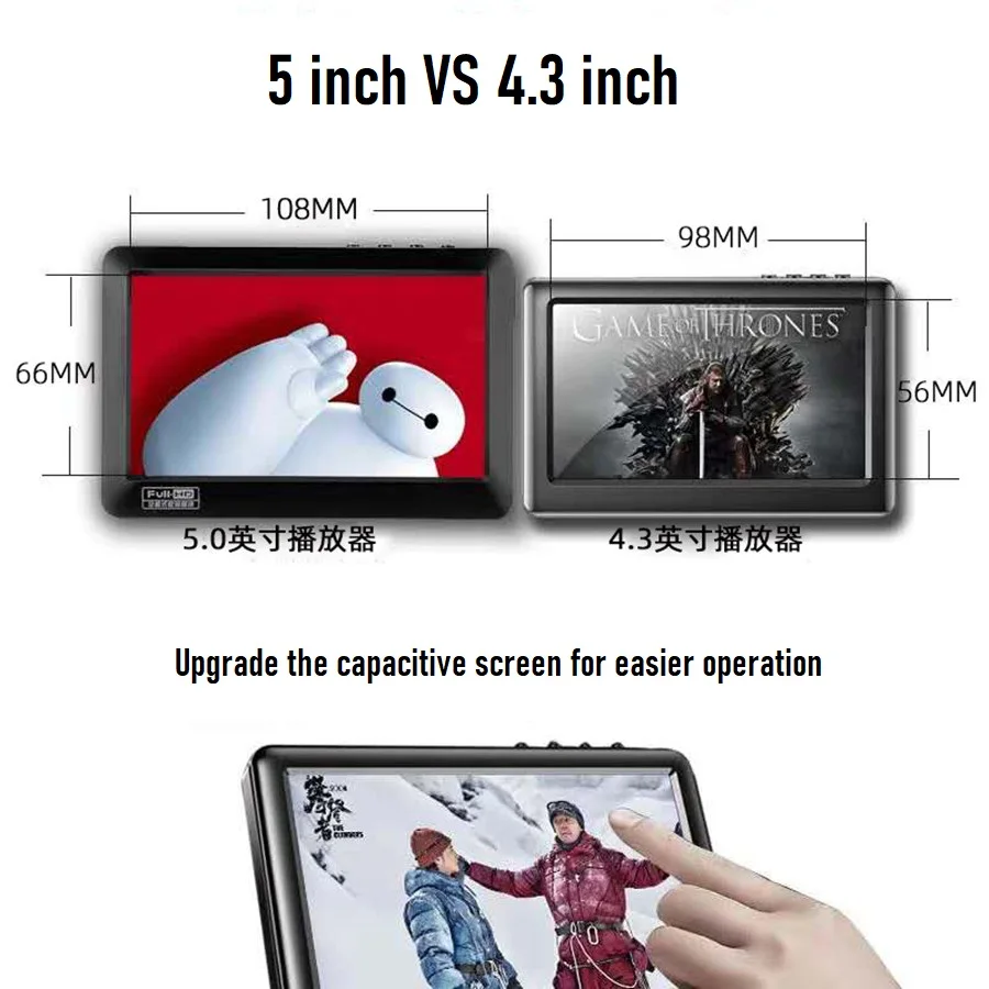 5 inch MP4 Video Player Hifi Sound Touch HD Screen Capacitive 16GB Photo E-Book Voice Recorder Portable Music MP5 Player 3200mAh