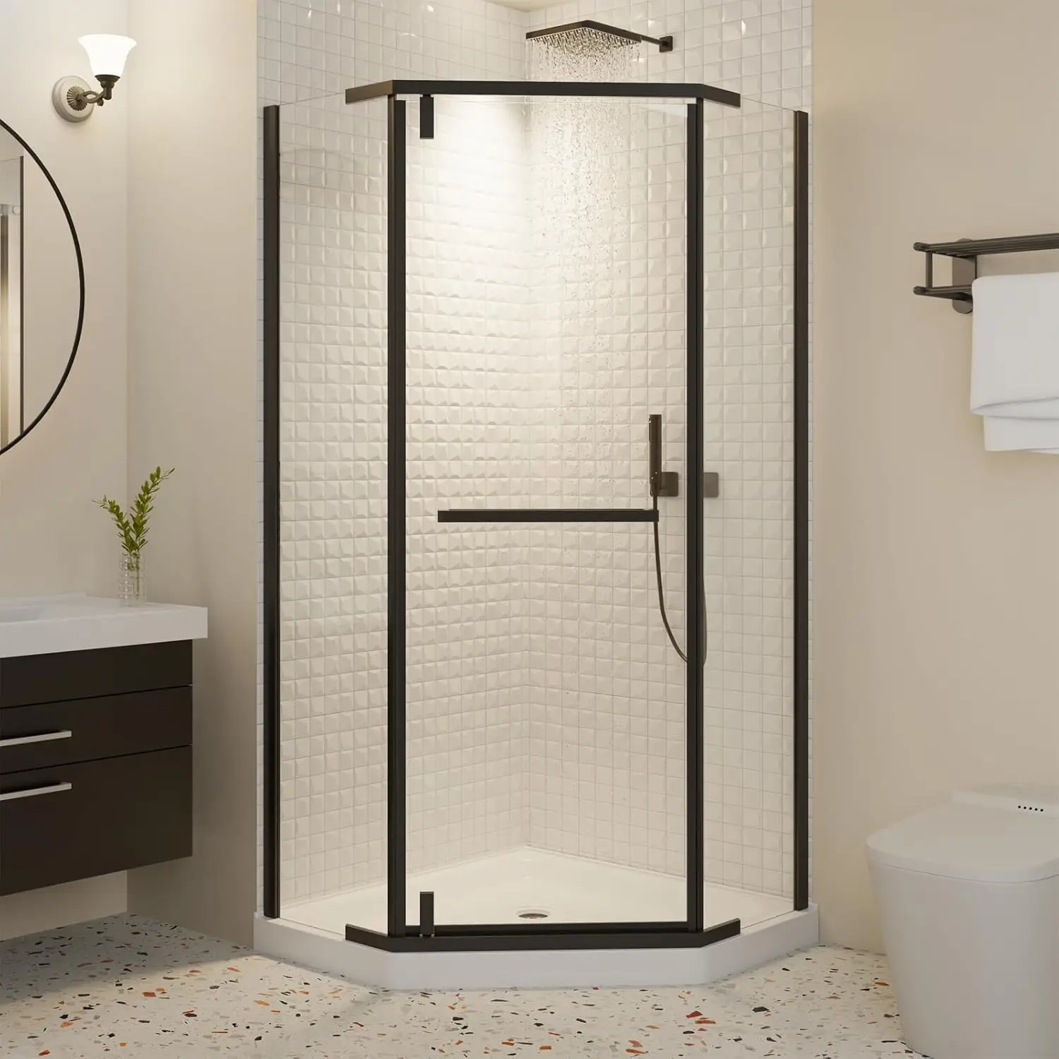 

36" Neo-Angle Shower Door, Semi-Frameless Pivot Corner Shower Enclosure, 1/4" SGCC Tempered Glass, 36 x 36 x 72 Inch