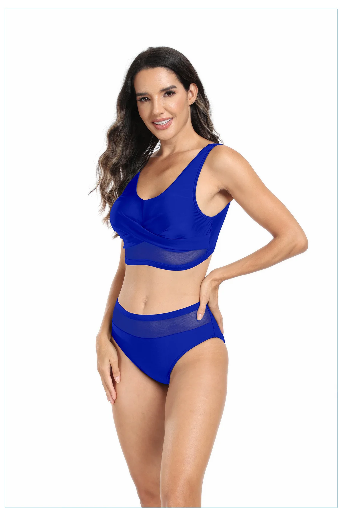 2024 Nieuwe Badpak Hot-Selling Modieuze En Sexy Gedraaide Netgaren Uitgehold Pure Color Split Bikini In Europa En Amerika