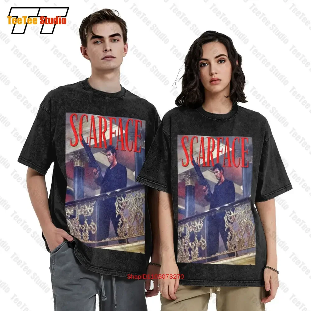 Scarface Tony Montana Balcony Railing Shot Big Gun Pacino Gangster Vintage Oversized T-Shirt 9RLG