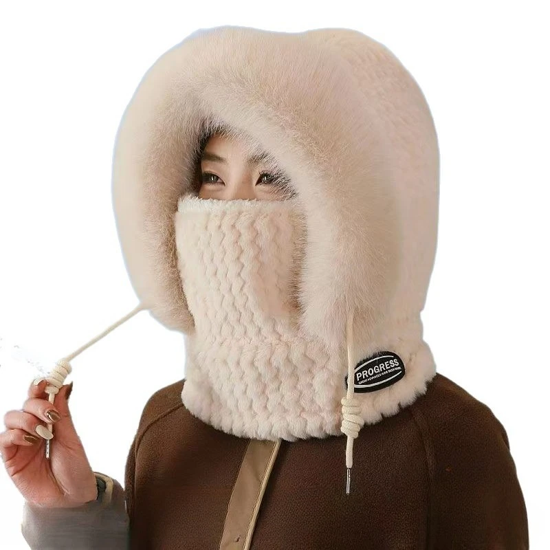 Windproof Cap Autumn and Winter Cycling Warm Ear Protection Headgear Outdoor Integrated Pullover Cap Plush Scarf Mask Beanies