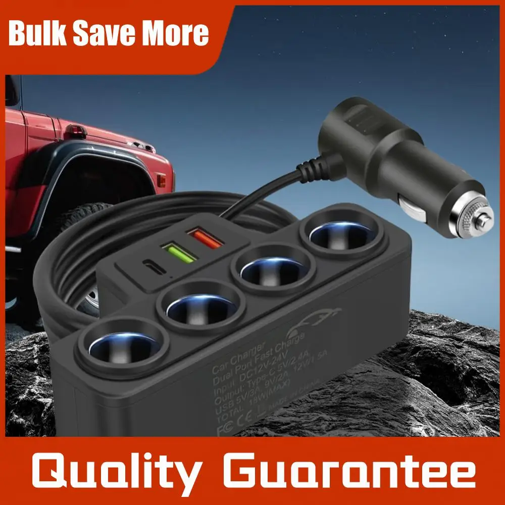 Car Cigarette Lighter Splitter QC3.0+PD 3.1A 3 USB Ports Phone Power Adapter 4-Socket Car Cigarette Lighter Socket Splitter Plug