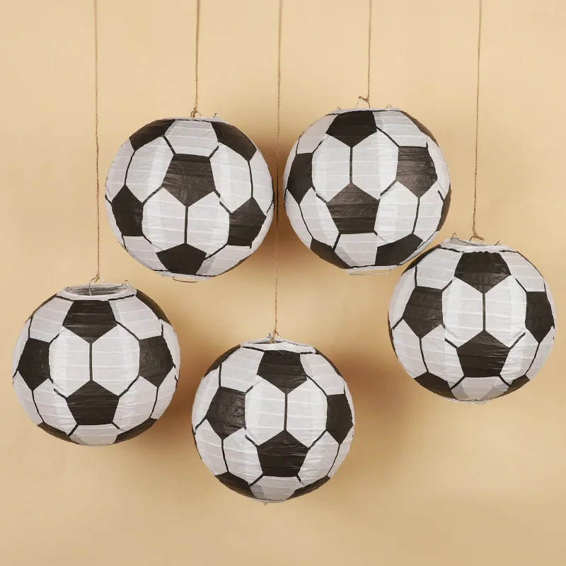 5 Stück/Set Fußball-Papierlaternen, runde hängende Papierlampen für Jungen, Geburtstagsparty-Dekoration, Kinderzimmer, Sportthema