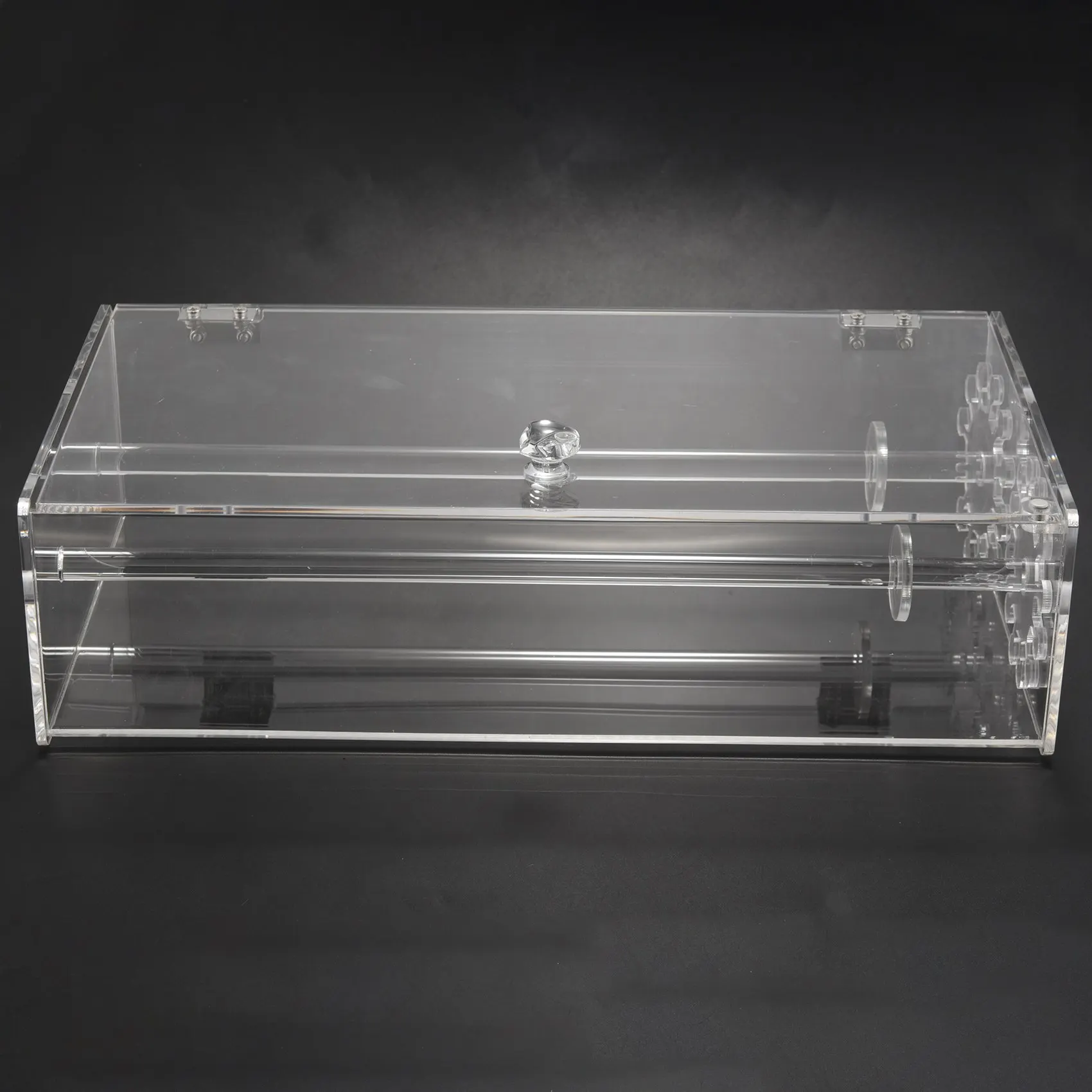 ABQR Acrylic 24 Hooks Rotation Necklace Display Stand Pendant Display Organizer Holder Dust-Proof Jewelry Display Box