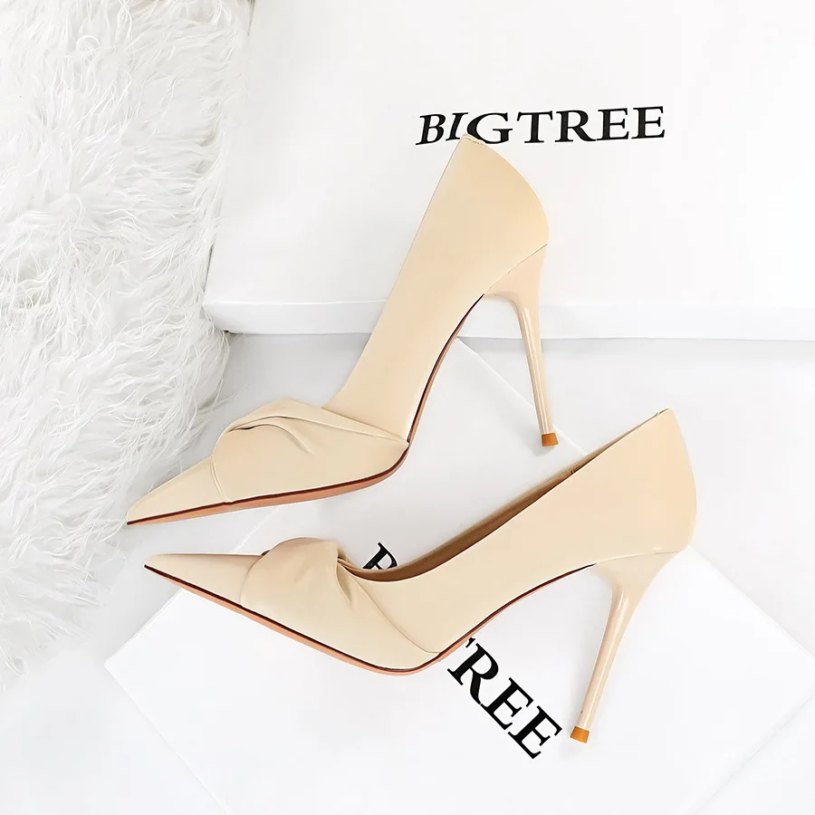 

Women Korean Edition Elegant Banquet Heels High Heels Slim Fit Shallow Mouth Pointed Bow Tie Women's Singles Pumps туфли женские