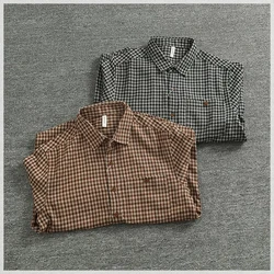 Plaid long-sleeved shirt men's fashion casual pocket all match literary plaid top