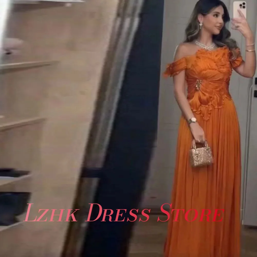 Vestido de noche personalizado de Organza con temperamento, corte en A, hombros descubiertos, flores, cristal, Sexy, manga corta, cuello barco, vestidos de graduación