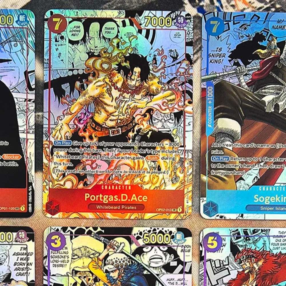 8 pçs/set OPCG MANGA Coleção Cartão Versão Inglês Macaco D Luffy Portgas D Ace Refrativo Cor Flash Cartão Presente Da Criança 63*88mm