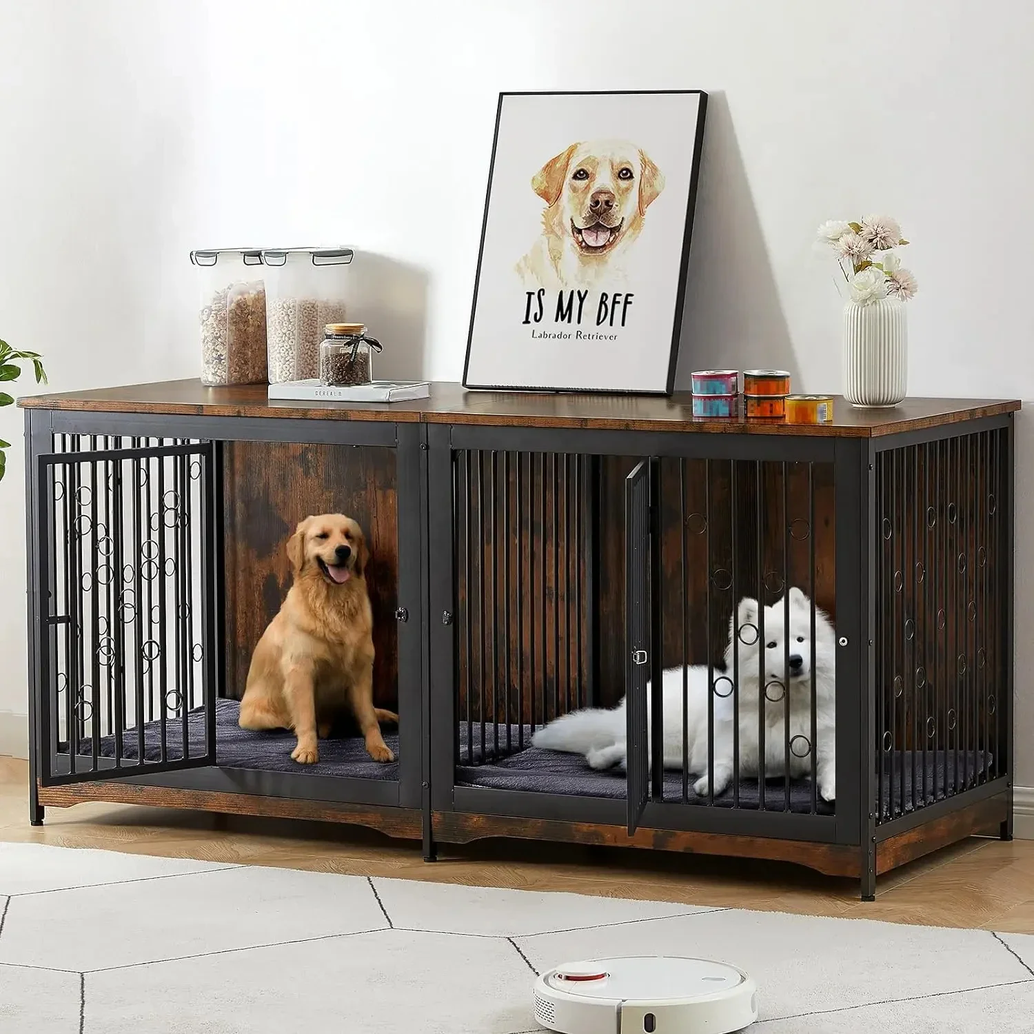 Wholesale Customization Extra Large Furniture Wooden And Iron Dog Crate Tv Stand Large Dog Cage Furniture For 2 Dogs