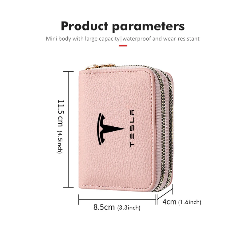 Fashion Wallet Car Mounted Card Bag Double Zipper Coin Holder For Tesla Model Y 3 S X Roadster Bonina