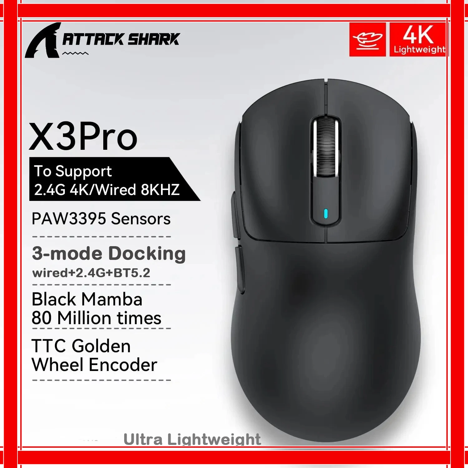

ATTACK SHARK X3Pro X3 8K Wireless Gaming Mouse PAW3395 Tri-Mode Bluetooth Wired 2.4G Ultra-Light Ergonomic For VALORANT Esports