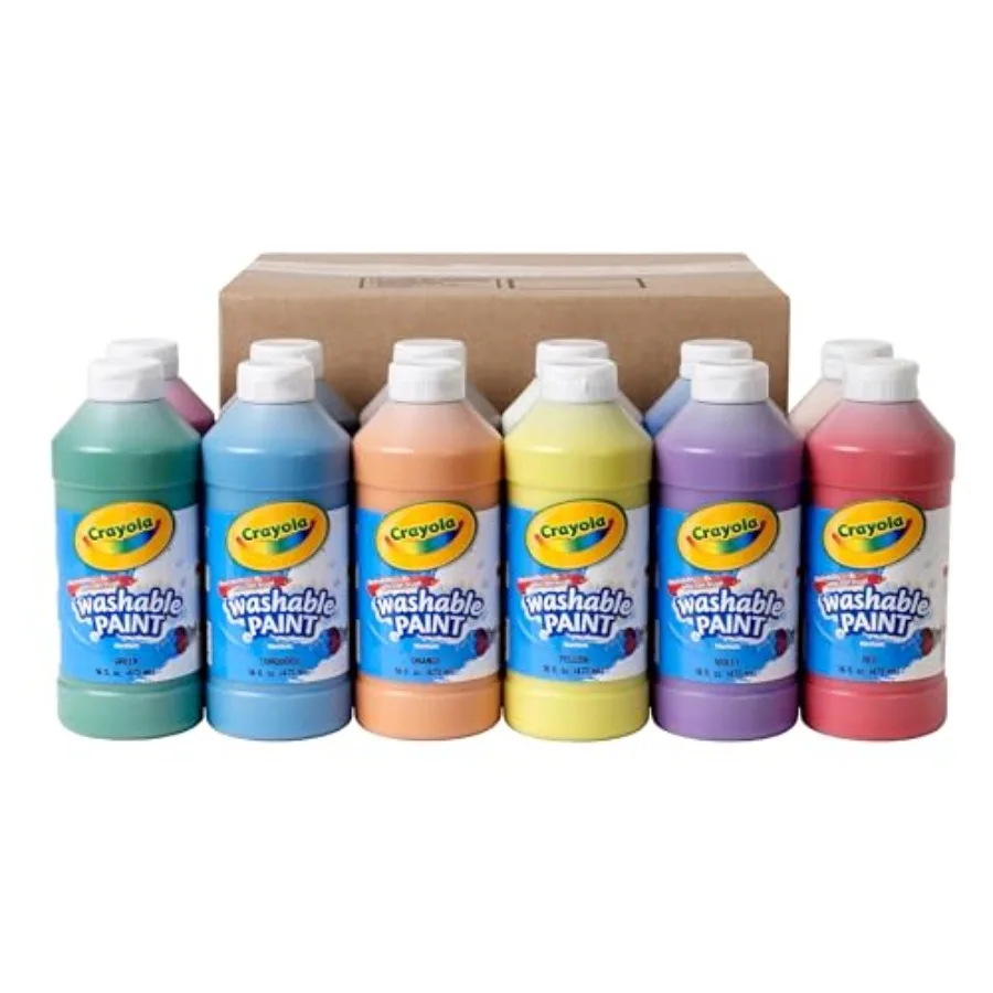 

Washable Paint 12ct Bulk Paint Set for ' Art Projects 16 Oz Nontoxic Craft Supplies Teacher Classroom Must Haves Ages 3 4 5