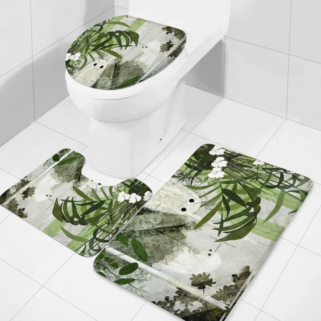 There's A Ghost in the Greenhouse Again Bathroom Rugs Set 3 Piece,U-Shaped Toilet Rug,Soft Thick Bath Mat, Contour Toilet Rug