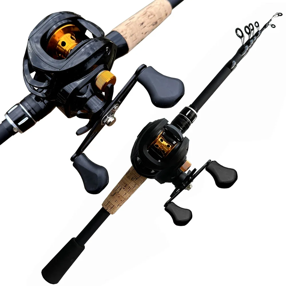 8-25g Lure Weight Baitcast Fishing Rod and Reel Combo Set 1.8-2.4m Telescopic Rods and Metal Spool Fishing Reels for Bass Pesca