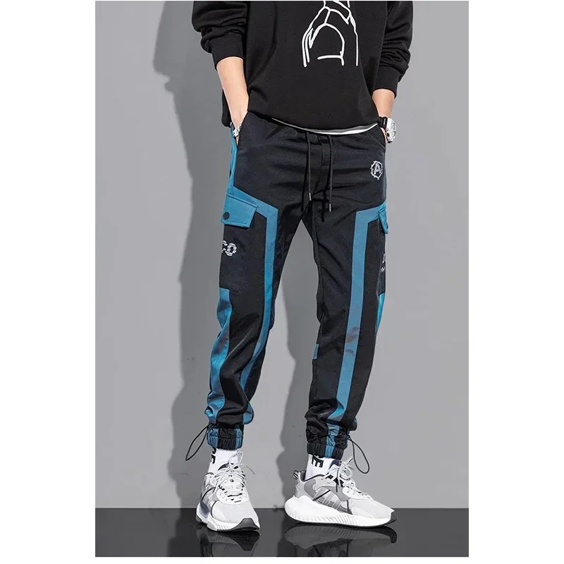 Thin Casual Pants Men Ribbons Harem Jogging Pants Male Slim Fit Spring Cargo Pants Multi-Pockets Trouser